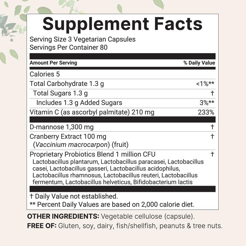 D-Mannose + Cranberry – 1300mg (240 Capsules)