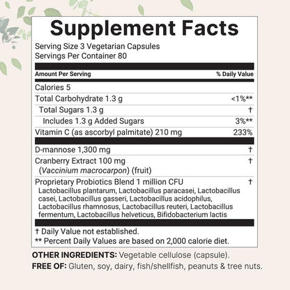 D-Mannose + Cranberry – 1300mg (240 Capsules)