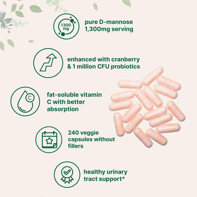 D-Mannose + Cranberry – 1300mg (240 Capsules)